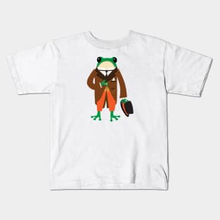 Dapper frog in a houndstooth suit Kids T-Shirt